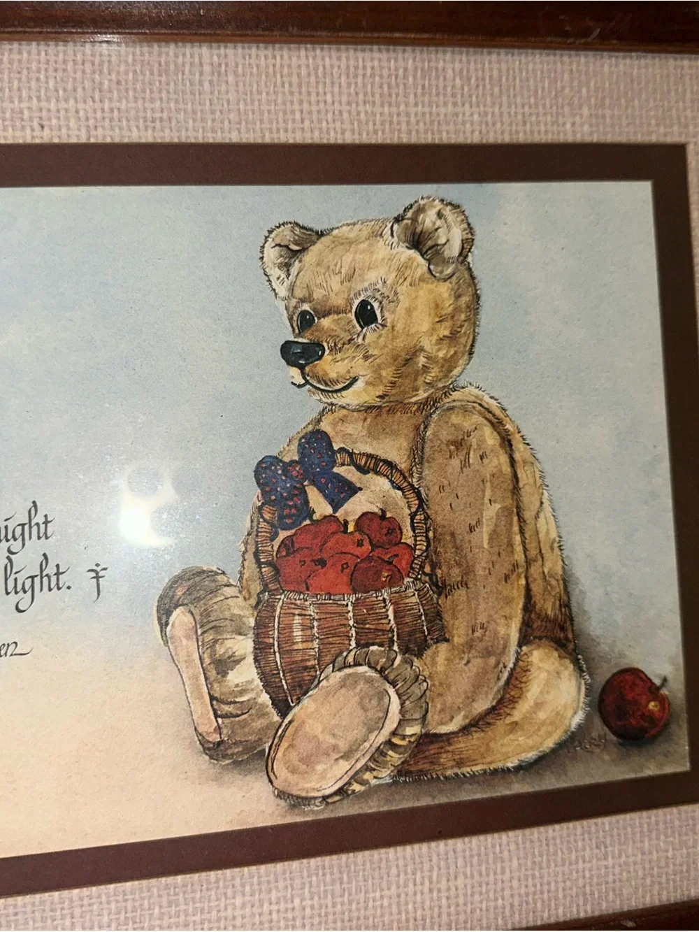 Vintage Teddy Bear Framed Wall Art Set of 2 Country Nursery Decor